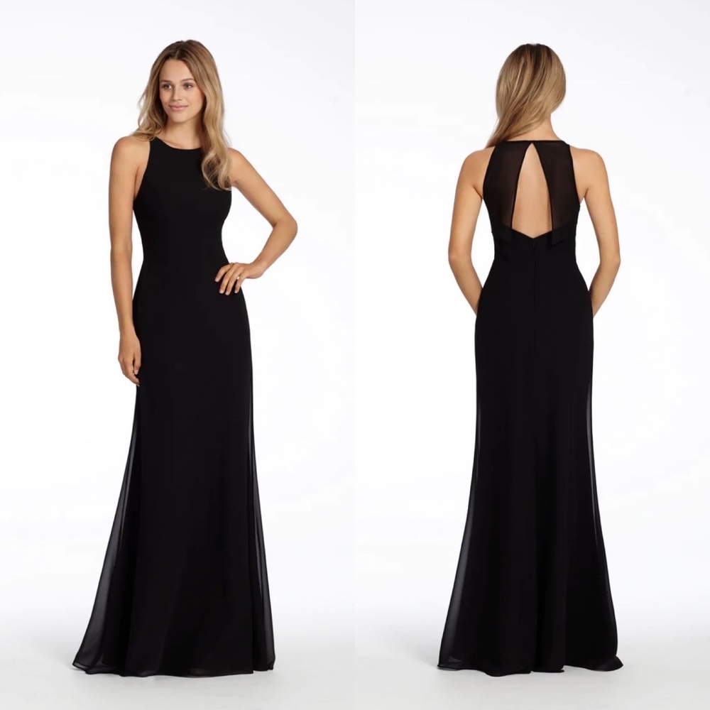 NWT Hayley Paige 5714 chiffon A-line bridesmaid gown BLACK SIZE 6